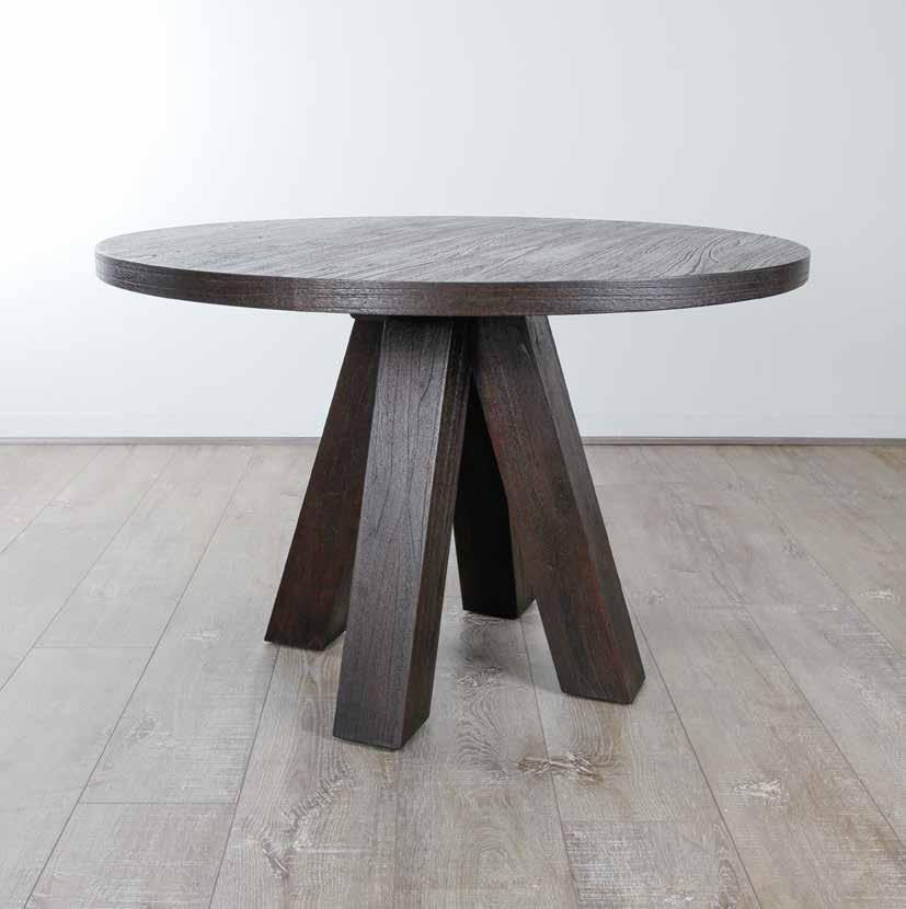 EASTON DINING TABLE Round table with chunky four leg pedestal base in solid timber.
