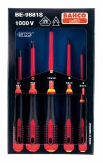 /8 BE-8040S 8 3 /4 4 5 /32 BE-8050S 8 3 /4 4 7 /32 BE-8610S 8 3 5 /32 #1 BE-8620S 8 3 /4 4 #2 Contains 3 slotted and 2 Phillips screwdrivers. For work on live equipment up to 1000 volts.