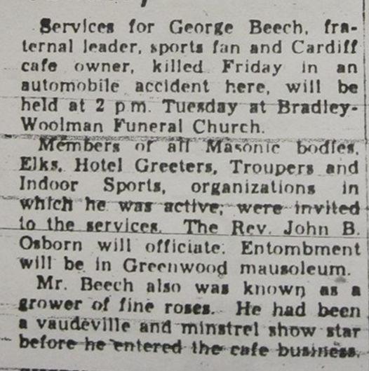 Obituary of George Beech who died December 1939. The family did keep in touch with their Beech relatives in England and are still in touch with their English descendents today.