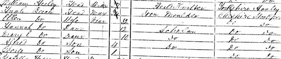 I next checked for the family in 1871 in Stockport and I found them living at 18, Canal St., Stockport, but on this census Hugh is shown as an Iron Moulder.