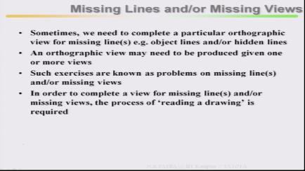 (Refer Slide Time: 00:27) Sometimes we need to complete a particular orthographic view for missing lines, that means object lines or hidden lines.