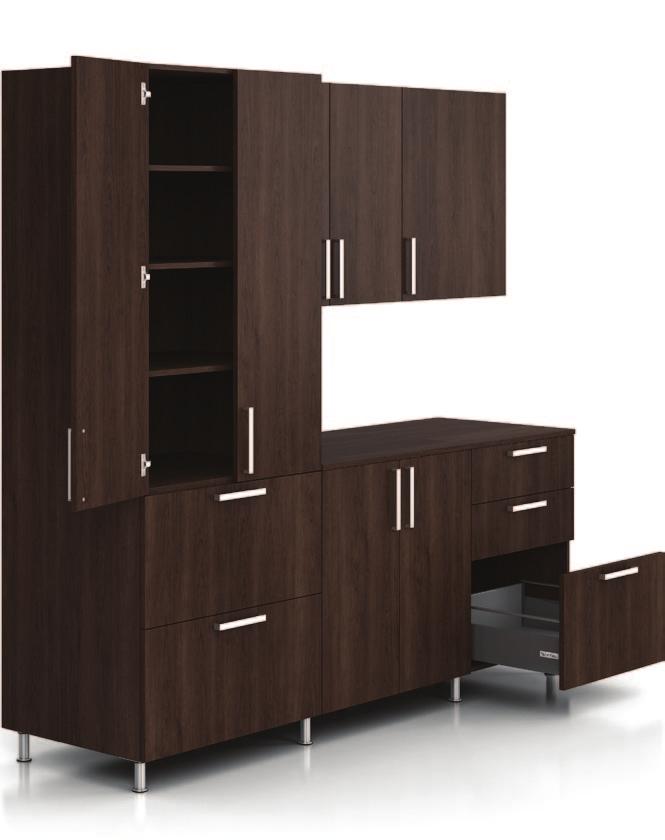 Built Strong Easy to Assemble Cabinet construction Full access ¾ melamine cabinets assembled with cams and dowels.