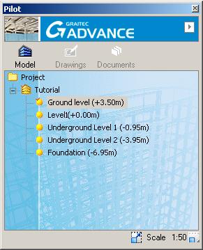 Step 5: Create a local top/bottom view In the Pilot, in Model mode, enable the Ground level and display all other levels.