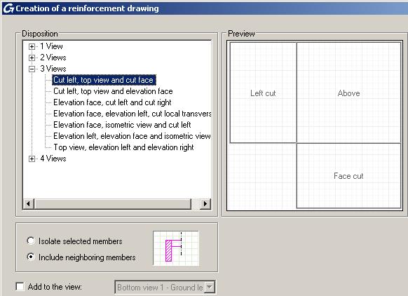 In the "Creation of a reinforcement drawing" dialog box, from the 3 Views branch, select the