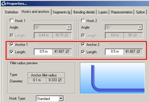 of the bar. For each anchor, select the Length option and enter 0.50 m for the anchor length. 4. Click <OK> to close the dialog box. Figure 338: Bar properties Adding anchors 5.