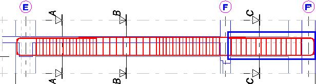 Using the same process, create a linear distribution of the rectangular frame on Section C-C. Set the distribution definition type to By spacing (truncated) and the bar spacing to 0.15 m.