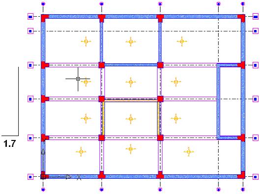 To define the ramp profile, draw two auxiliary lines defining the ramp projections (i.e., length and height). As the ramp is made up of S6 and S7 slabs, snap to slab corners to define the ramp length.