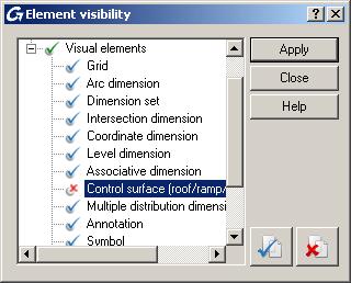 In the "Element visibility" dialog box, select Control surface (roof/ramp).