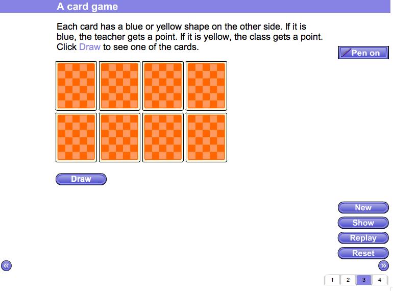 Screen 3: A card game You have 8 cards face down. On the reverse of each one is a blue or yellow triangle.