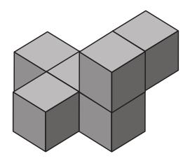 4. Six cubes have been joined together to make the shape below. The area of each face of the cubes is 1 cm 2.