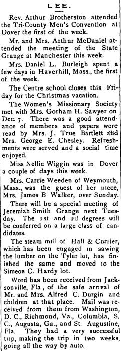 December 15, 1916 Rev. Arthur Brotherston attended the Tri-County Men s Convention at Dover the first of the week. Mr. and Mrs.
