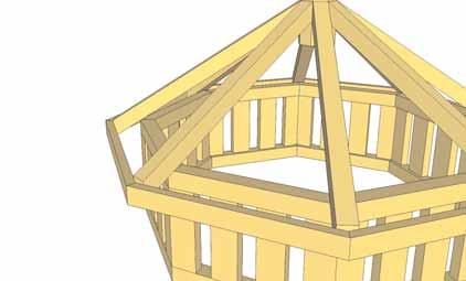 With Rafter/Facia Section positioned equally on Side Rail Section, attach together by screwing with 1-2 1/2 screw per Rafter.