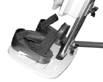 Insert bolts through slots in footboard. 3. Replace washers and knobs and tighten securely. Adjusting the Sandals 1. Loosen the knobs. 2. Move the sandals to the desired position. C Figure 12 D 3.