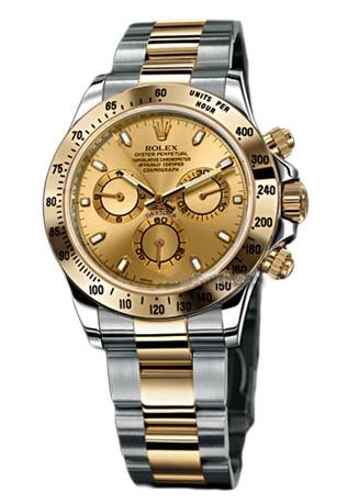 WRISTWATCH: 2009 Rolex Men's Daytona Oyster Perpetual Cosmograph Wristwatch: Material: Stainless Steel and 18K gold (stamped "18K 750 Convention mark, Swiss hallmark") Trademarked: Rolex Condition:
