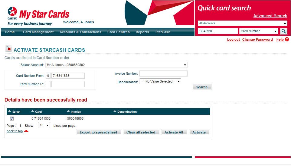 My Star Cards - StarCash 6 Click Activate.