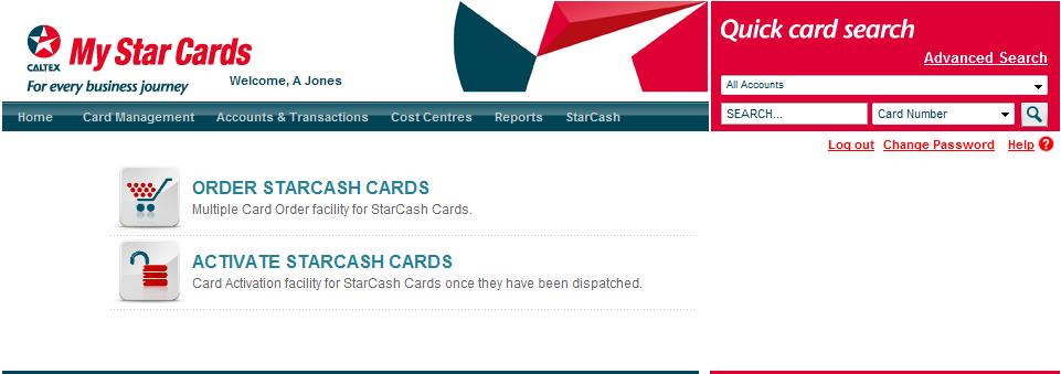 StarCash Star Cash The StarCash menu has two options, as well as being able to Access Search.