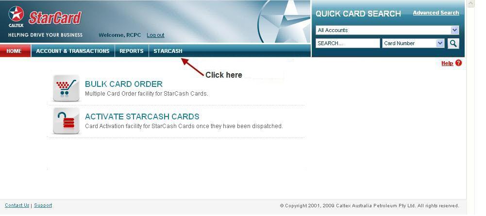 My Star Cards - StarCash via the home page - show me an example.