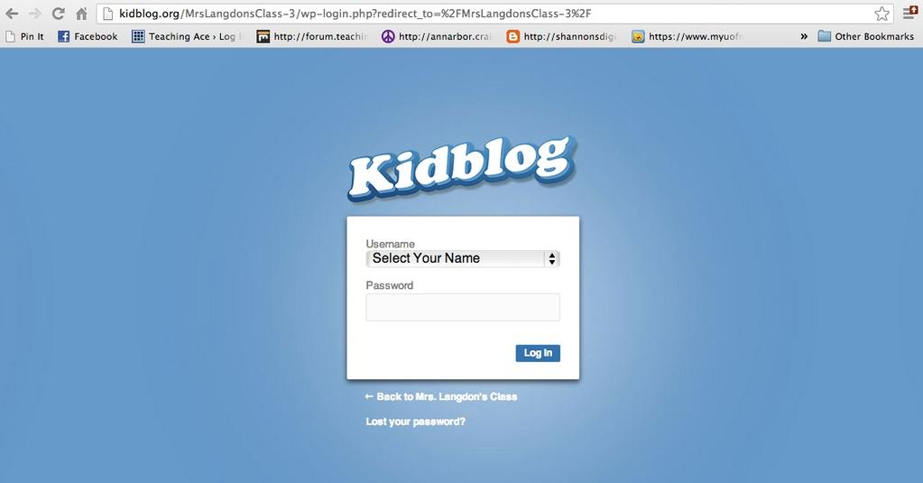 Using either method, you should end up on a screen that looks similar to this: From there, your child will need to login to his or her personal blog.