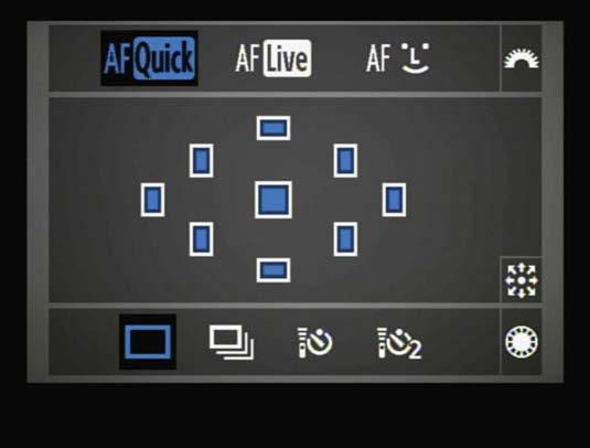 They can also be selected during Live View mode with the 5D Mark II, 7D and 60D by pressing the AF button on top of the camera and turning the main dial.