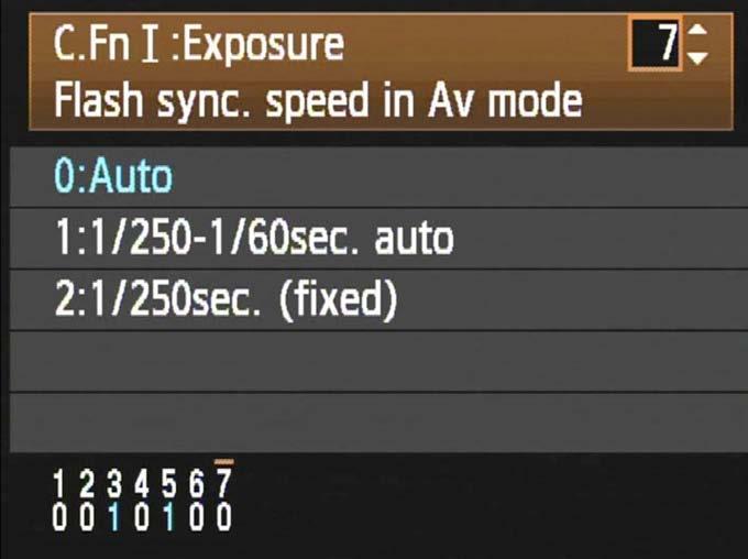 Use this setting to control the background exposure level of your indoor flash photos in Aperture-Priority mode. 3.