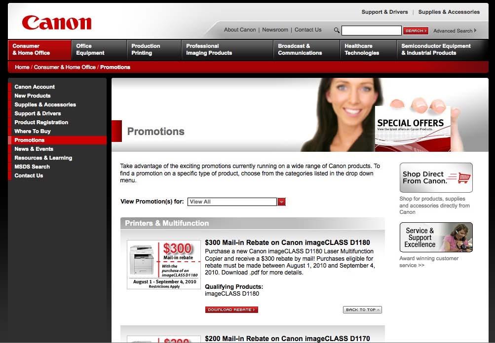 Seasonal Promotions: Canon USA is pleased to inform you of current promotional campaigns including rebate programs and seasonal savings on EOS equipment. http://www.usa.canon.com/cusa/consumer?