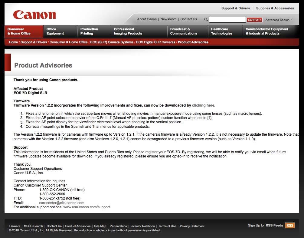 Product Advisories: If there is a Product Advisory or Service Notice for your Canon product, it will be posted on the web page for that product.