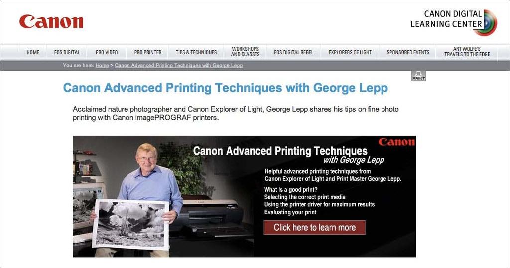 Canon Advanced Printing Techniques with George Lepp http://www.usa.canon.