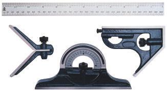 0 1/32 Basic Combination Set 520 Series Standard: Factory Standard Three measuring heads are attached to the stainless steel ruler, allowing versatile measurements on various types of work pieces