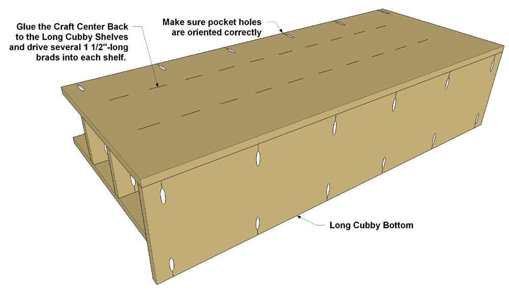 Step 6: Set the long-cubby assembly on your work surface with the Long Cubby Bottom hanging over the surface edge.
