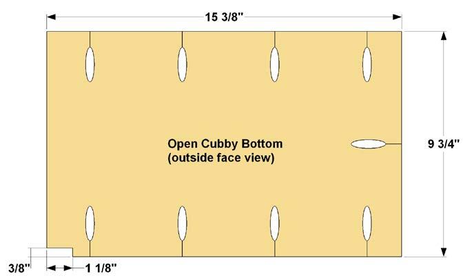 Step 14: Cut one Open Cubby Bottom to size from 3/4" plywood, as shown in the cutting diagram.