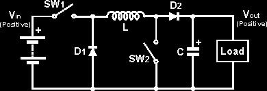 In this circuit, both switches act together, i.e. both are closed or open. When the switches are open, the inductor current builds. At a suitable point, the switches are opened.