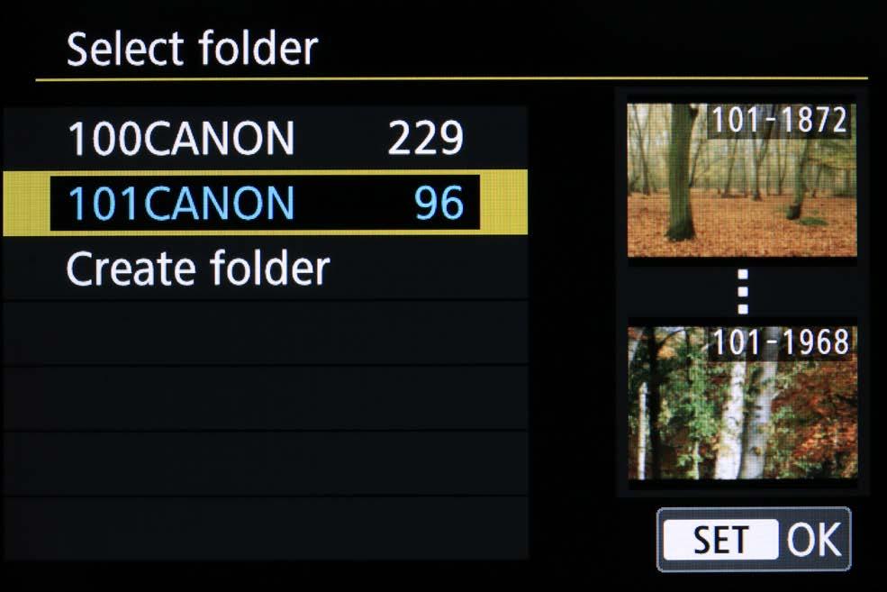The camera follows a standard folder format starting off with folder 100CANON, this can contain up to 9999 images. The next folder will be 101CANON and so on.