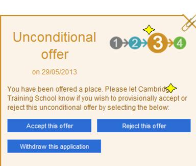 At this stage you can accept or reject the offer by clicking on the appropriate button, or through direct contact with the college.