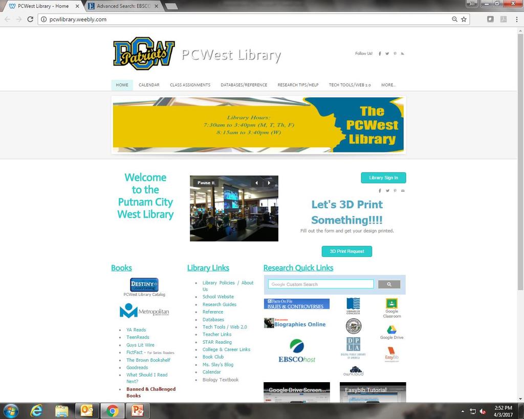 www.pcwlibrary.weebly.com PC West Library Home Page Begin Here.