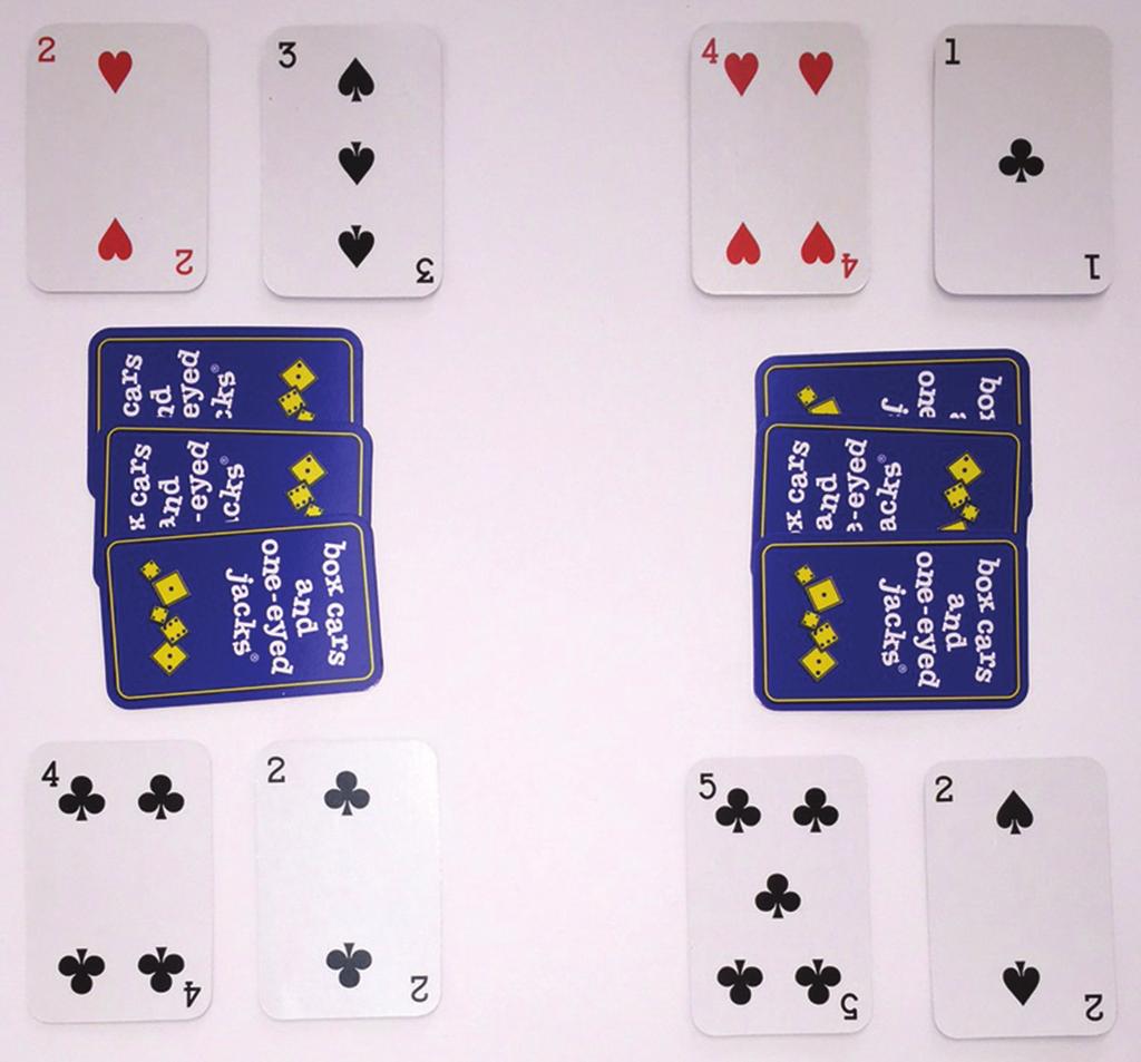 EXAMPLE Player 1 2+3=5 Player 2 4 + 1 = 5 FACE OFF IS DECLARED TIE BREAK 4+2=6 5+2=7 Player 2 collects all of the cards.