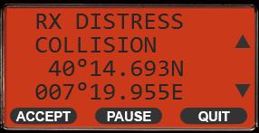 Press the [ DOWN ] key to show the nature of distress and GPS location of the vessel in distress. 4.