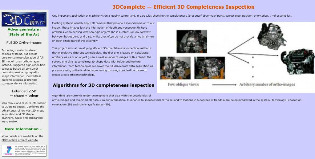 Figure 8: Ardoran homepage with information about 3DComplete project 4 Project Leaflet A 3DComplete project leaflet was designed, giving an overview of the project, its objectives and the project