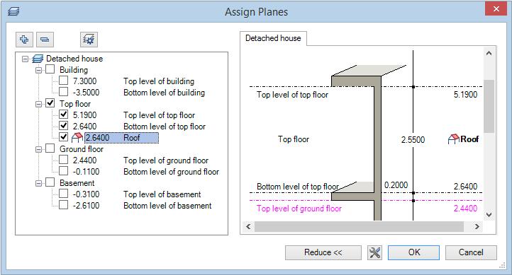 11 Select the Roof check box in the Assign planes dialog box and click OK