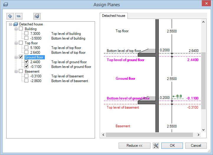 Architecture Tutorial Unit 2: Building Design 23 Make height settings for the ground floor in the Assign planes dialog box. Click OK to close the Assign planes dialog box.