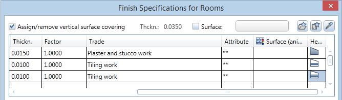 Architecture Tutorial Unit 7: Area Calculation and Quantity Takeoff 325 3 Enter the vertical surfaces with the tiling pattern as follows: