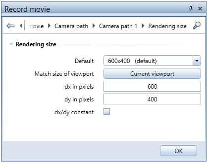 428 Exercise 17: Camera Path, AVI movie Allplan 2017 13 Specify the Size (= size of window with the rendered image) by