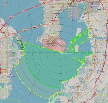 Radar Line of Sight Visibility Analysis Tool Example Candidate radar Site A - Radar Coverage (green)
