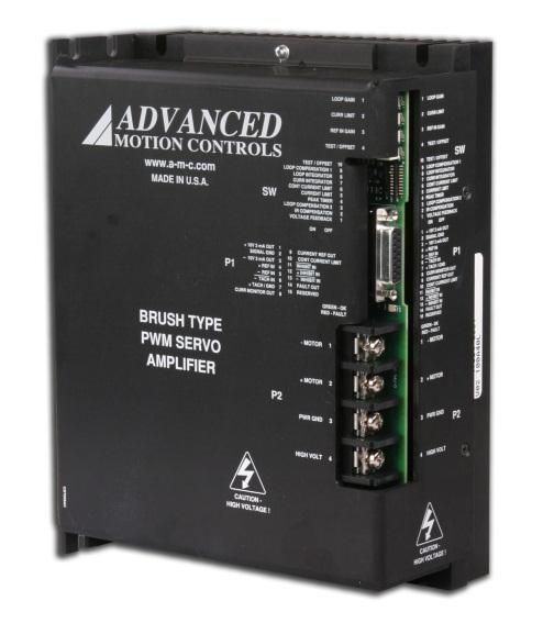 Description Power Range The 100A40 PWM servo drive is designed to drive brush type DC motors at a high switching frequency. A single red/green LED indicates operating status.