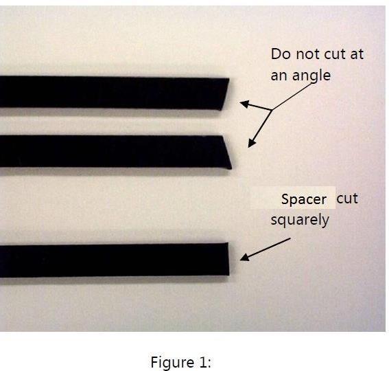 When beginning the application, ensure that the Spacer is cut squarely, as shown to the right in Figure 1.