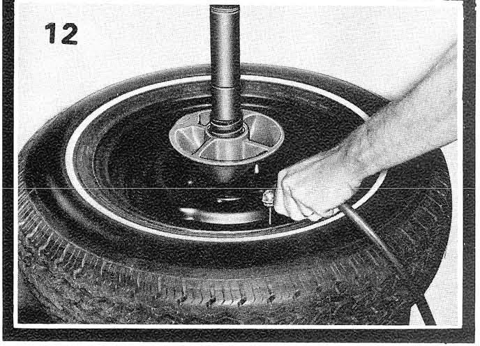 Move hands to opposite end of tool and pull tool in clockwise direction. If tire rotates with tool, hold tire with lefthand while pulling on tool.