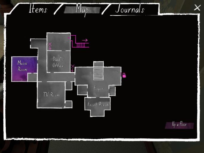 Fig. 3 Map of the ground floor Fig. 4 A cassette that can be put in the player in the background The diaries are the only speech sound objects.