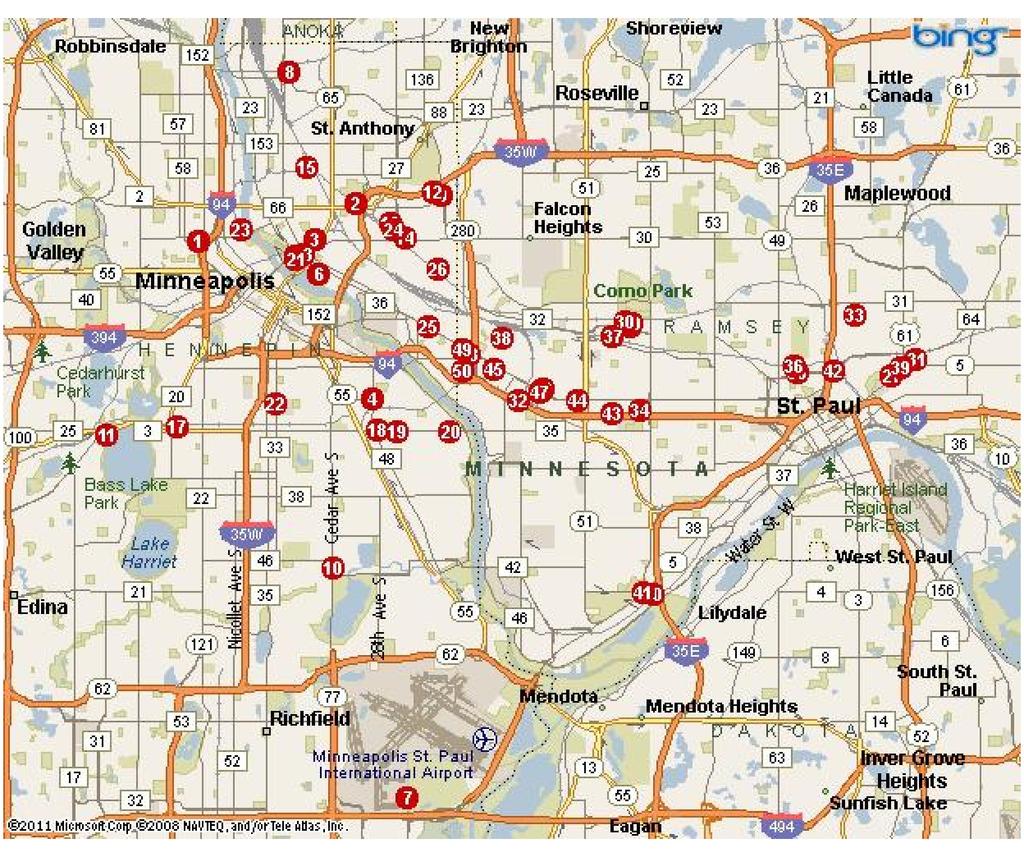 Property Map Map Legend 1) Walman Optical, Minneapolis, MN 55411 2) 1400 12th Ave NE, Minneapolis, MN 55413 3) anks uilding, Minneapolis, MN 55413-2447 4) Koechel Peterson & Associates, Minneapolis,