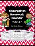 Kindergarten Homework Calendar