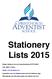 Stationery Lists 2015