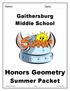 Gaithersburg Middle School. Honors Geometry. Summer Packet